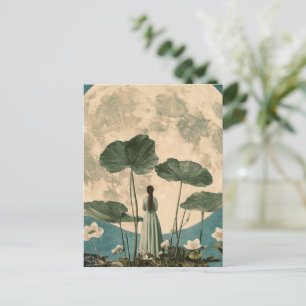Moonlit Serenity – Vintage Lotus Scene Postcard