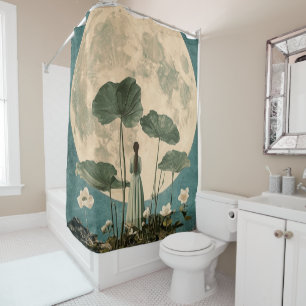 Moonlit Serenity – Vintage Lotus Scene Shower Curtain