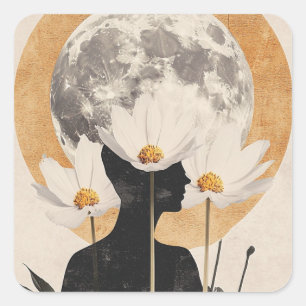 Moonlit Silhouette - Boho Vintage Elegance Square Sticker