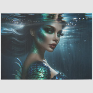 Moonlit Siren Portrait Up-Close Mermaid Decoupage Tissue Paper