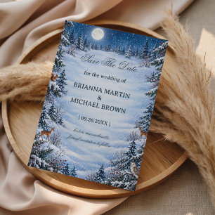Moonlit Snowy Woodland Wildlife Enchantment Save The Date