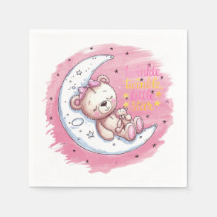 Moonlit Snuggles: A Bear’s Dream Girl Baby Shower Napkin