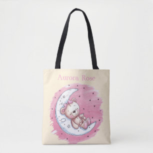 Moonlit Snuggles: A Bear’s Dream Girl Baby Shower Tote Bag