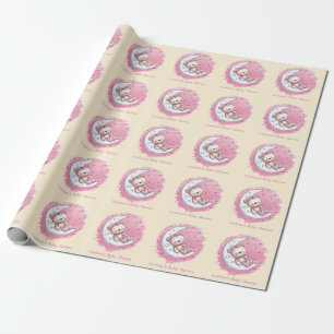 Moonlit Snuggles: A Bear’s Dream Girl Baby Shower Wrapping Paper