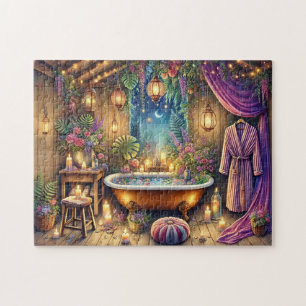 Moonlit Spa Bath Enchanted Night Garden Retreat Jigsaw Puzzle