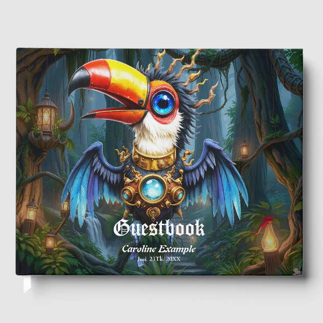 Moonlit Steampunk Toucan Guest Book (Front)