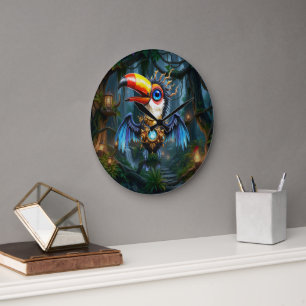 Moonlit Steampunk Toucan. Large Clock