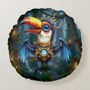 Moonlit Steampunk Toucan.  Round Cushion