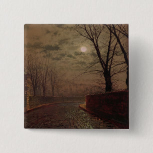 Moonlit Street Scene, 1882 (oil on canvas) 15 Cm Square Badge
