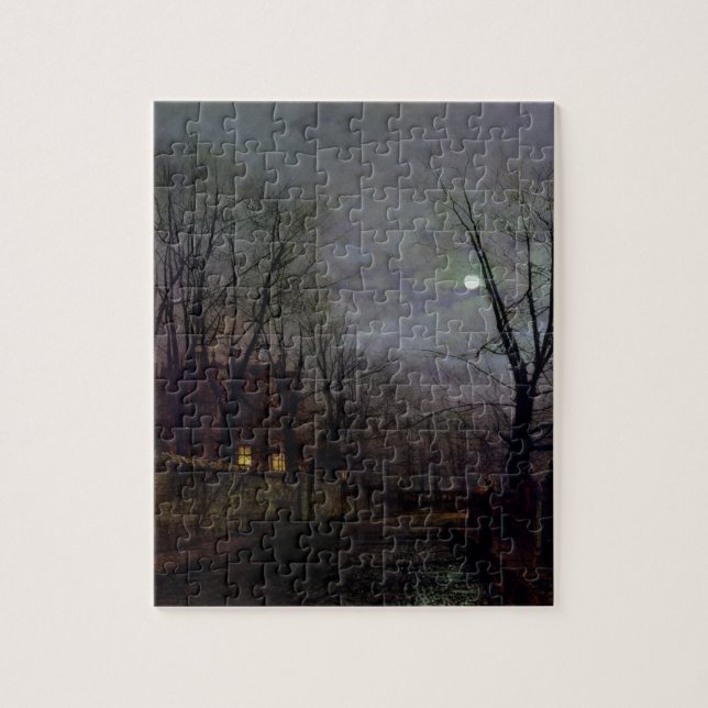 Moonlit Street Scene, 1882 (oil on canvas) 2 Jigsaw Puzzle (Vertical)