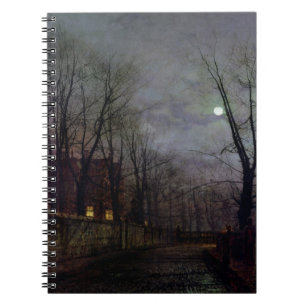 Moonlit Street Scene, 1882 (oil on canvas) 2 Spiral Notebook