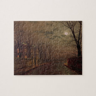 Moonlit Street Scene, 1882 (oil on canvas) Jigsaw Puzzle