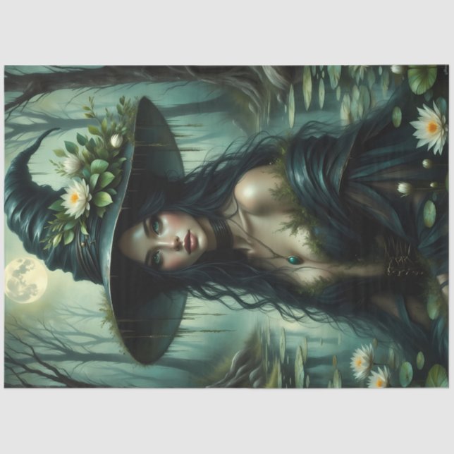 Moonlit Swamp Witch with Water Lilies and Enchant Tissue Paper (Front)