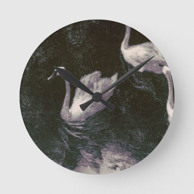 Moonlit Swan Lake Round Clock (Front)