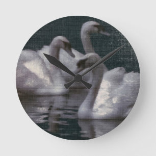 Moonlit Swan Lake Round Clock