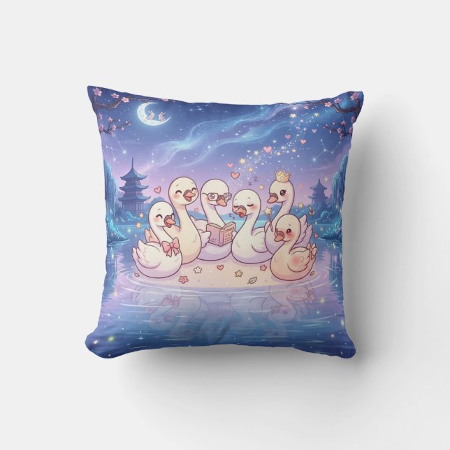 Moonlit Swan Storytime Pillow (Front)