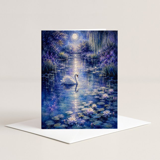 Moonlit Swan Watercolor Note Card (Creator Uploaded)