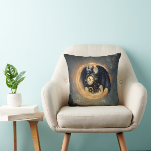 Moonlit Timekeeper – Steampunk Bat Cushion