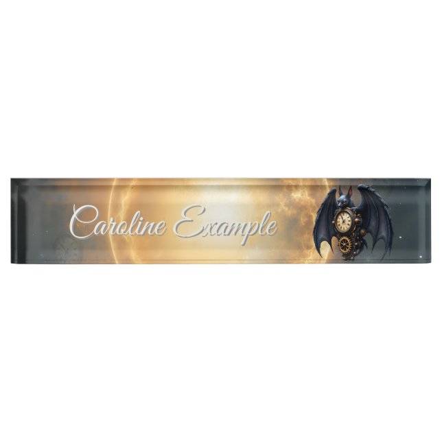 Moonlit Timekeeper – Steampunk Bat  Nameplate (Front)