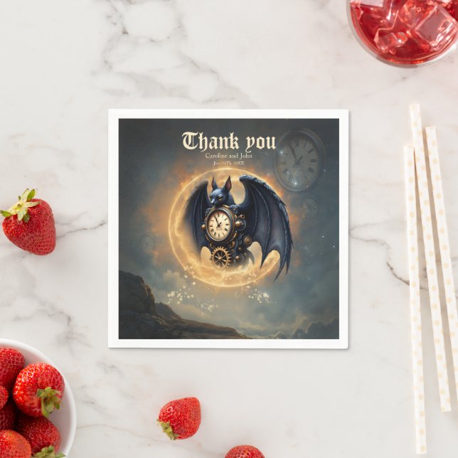 Moonlit Timekeeper – Steampunk Bat  Napkin (Insitu)