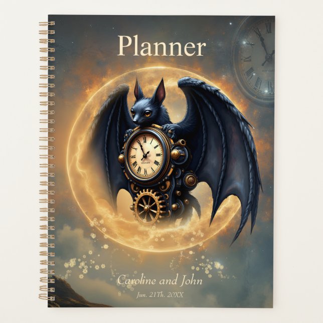 Moonlit Timekeeper – Steampunk Bat  Planner (Front)