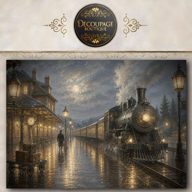 Moonlit Train Station Decoupage Tissue Paper (Moonlit Train Station Decoupage Tissue Paper)