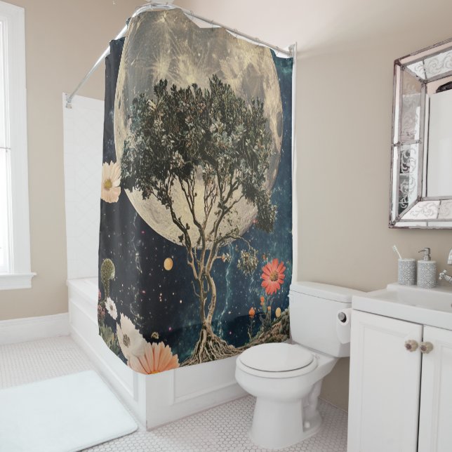 Moonlit Tree & Blossoms Shower Curtain (In Situ)