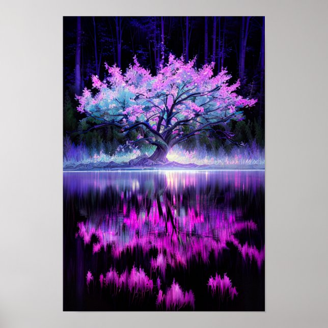 Moonlit Tree Embraced by the Charming Lake Poster (Front)