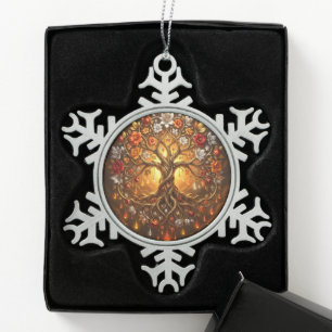 Moonlit Tree of Embered Eternity Snowflake Pewter Christmas Ornament
