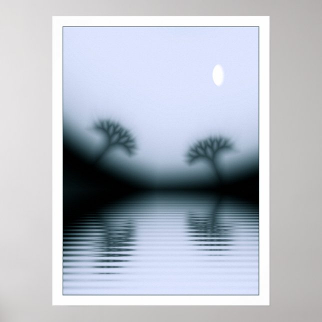 Moonlit Trees and Lake Poster (Front)