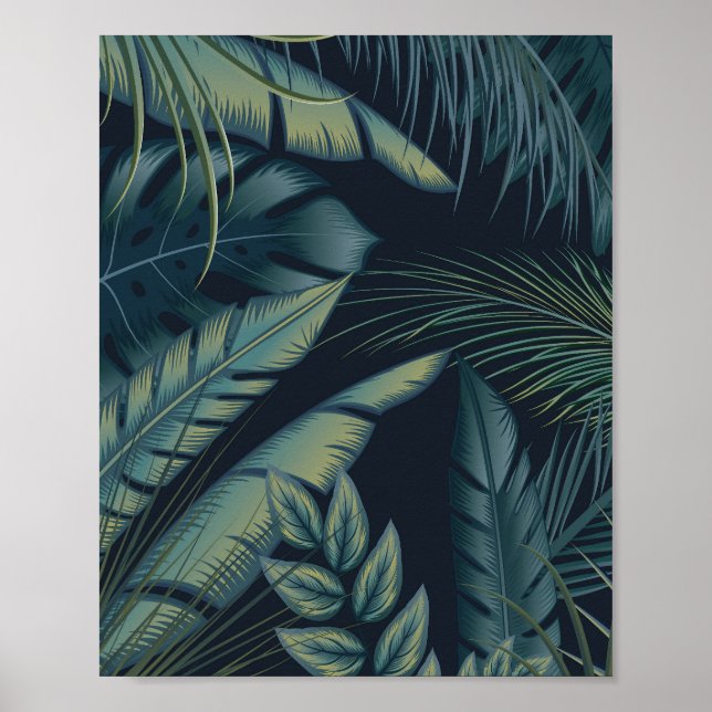 Moonlit Tropical Foliage Pattern Poster (Front)