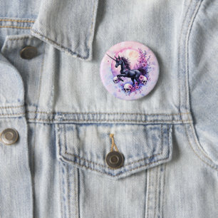 Moonlit Unicorn Among Forgotten Roses, 6 Cm Round Badge