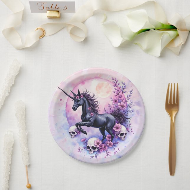 Moonlit Unicorn Among Forgotten Roses, Paper Plate (Wedding)