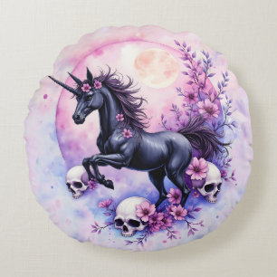 Moonlit Unicorn Among Forgotten Roses, Round Cushion