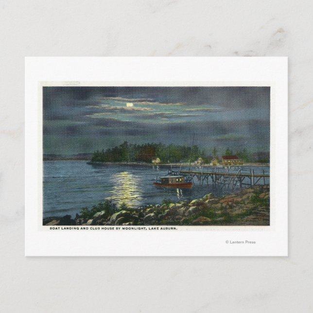 Moonlit View of Lake, Boat Landing & the Postcard (Front)