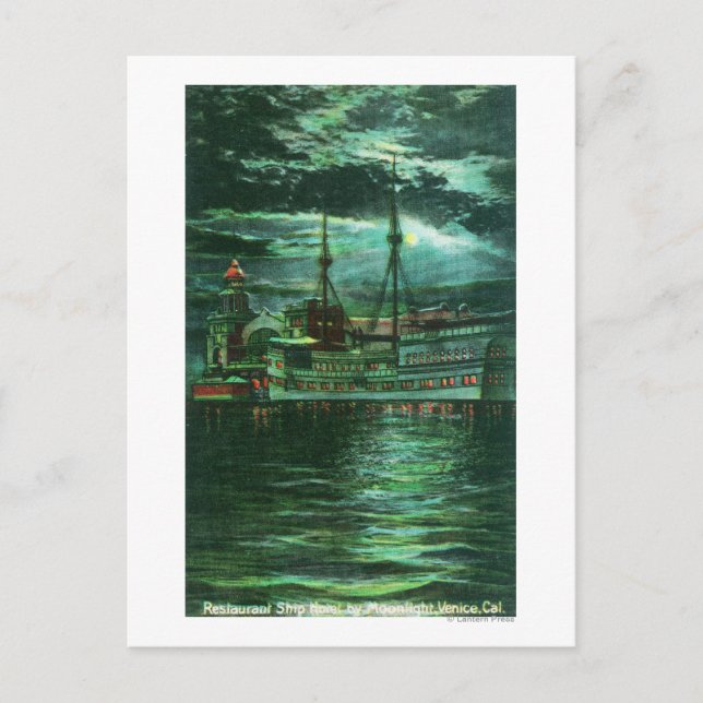 Moonlit View of the Restaurant Ship Hotel Postcard (Front)