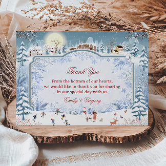 Moonlit Village Celebrates Winter Thank You Card