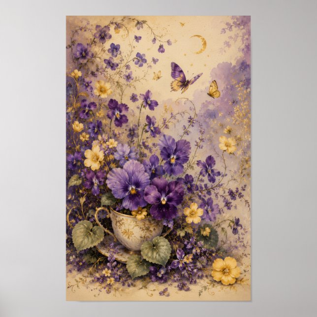 MOONLIT VIOLET TEA GARDEN ART POSTER (Front)