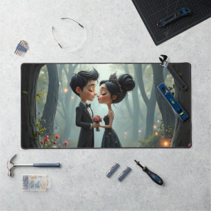 Moonlit Vows – A Cute Gothic Wedding Moment.  Desk Mat