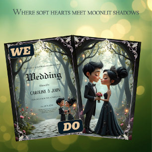 Moonlit Vows – A Cute Gothic Wedding Moment. Invitation