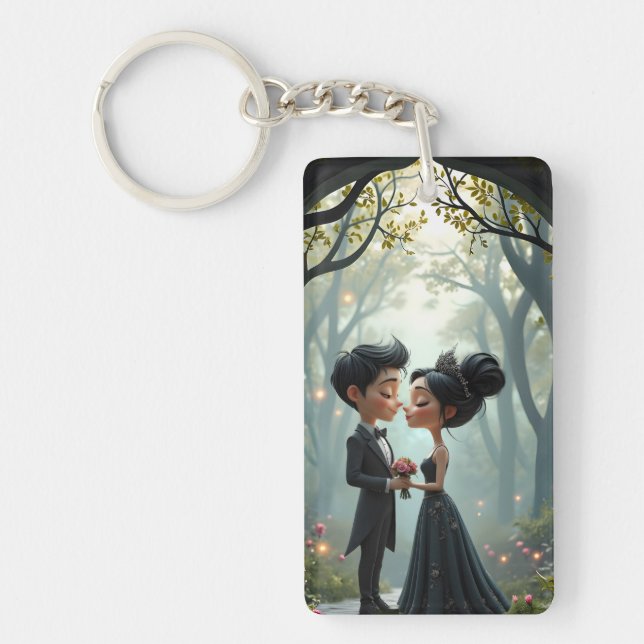 Moonlit Vows – A Cute Gothic Wedding Moment.  Key Ring (Front)