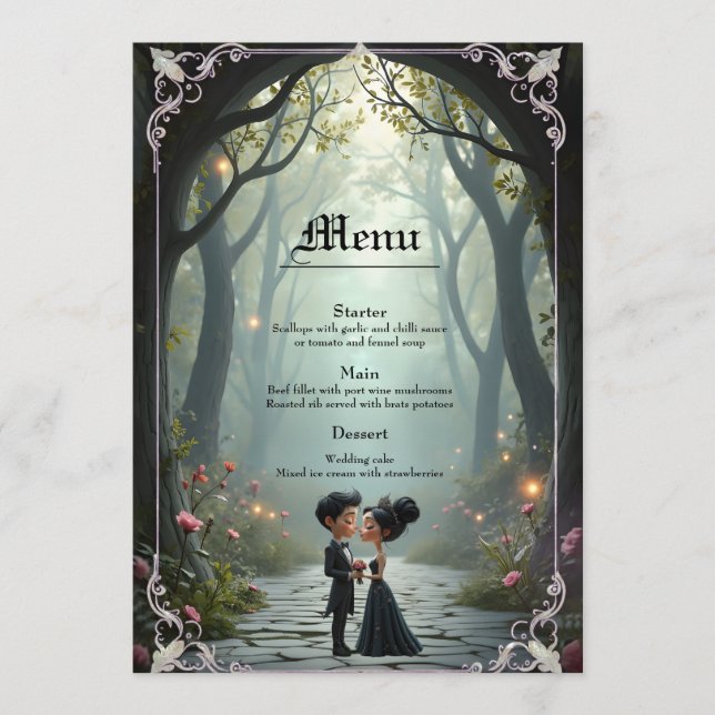 Moonlit Vows – A Cute Gothic Wedding Moment. Menu (Front)