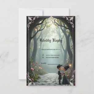 Moonlit Vows – A Cute Gothic Wedding Moment. RSVP Card