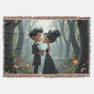 Moonlit Vows – A Cute Gothic Wedding Moment.  Throw Blanket