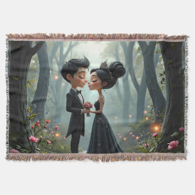 Moonlit Vows – A Cute Gothic Wedding Moment.  Throw Blanket (Front)