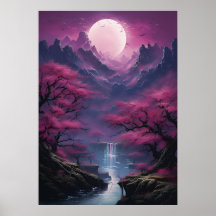 Moonlit Waterfall and Colourful Scenery