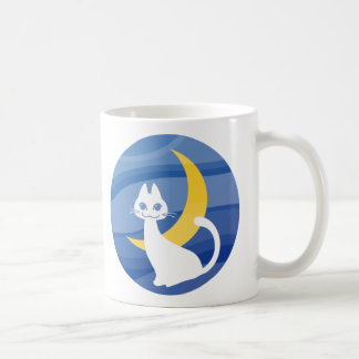 Moonlit white cat  coffee mug