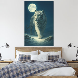 Moonlit White Tiger Fantasy Art Canvas Print