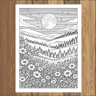 Moonlit Wildflower Meadow Coloring Poster