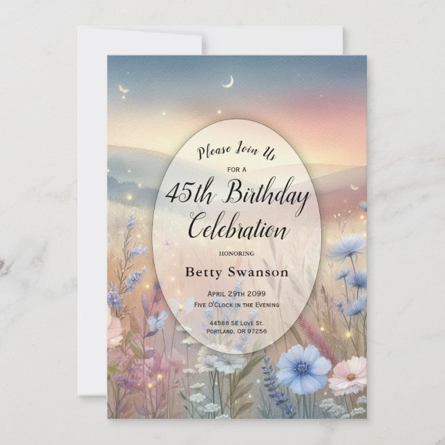 Moonlit Wildflower Whispers Any Milestone Birthday Invitation (Front)